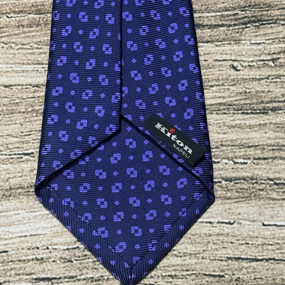 KITON Napoli 7-FOLD Silk Neck Tie Purple Navy Blue Geometric Extra Long 3.75"